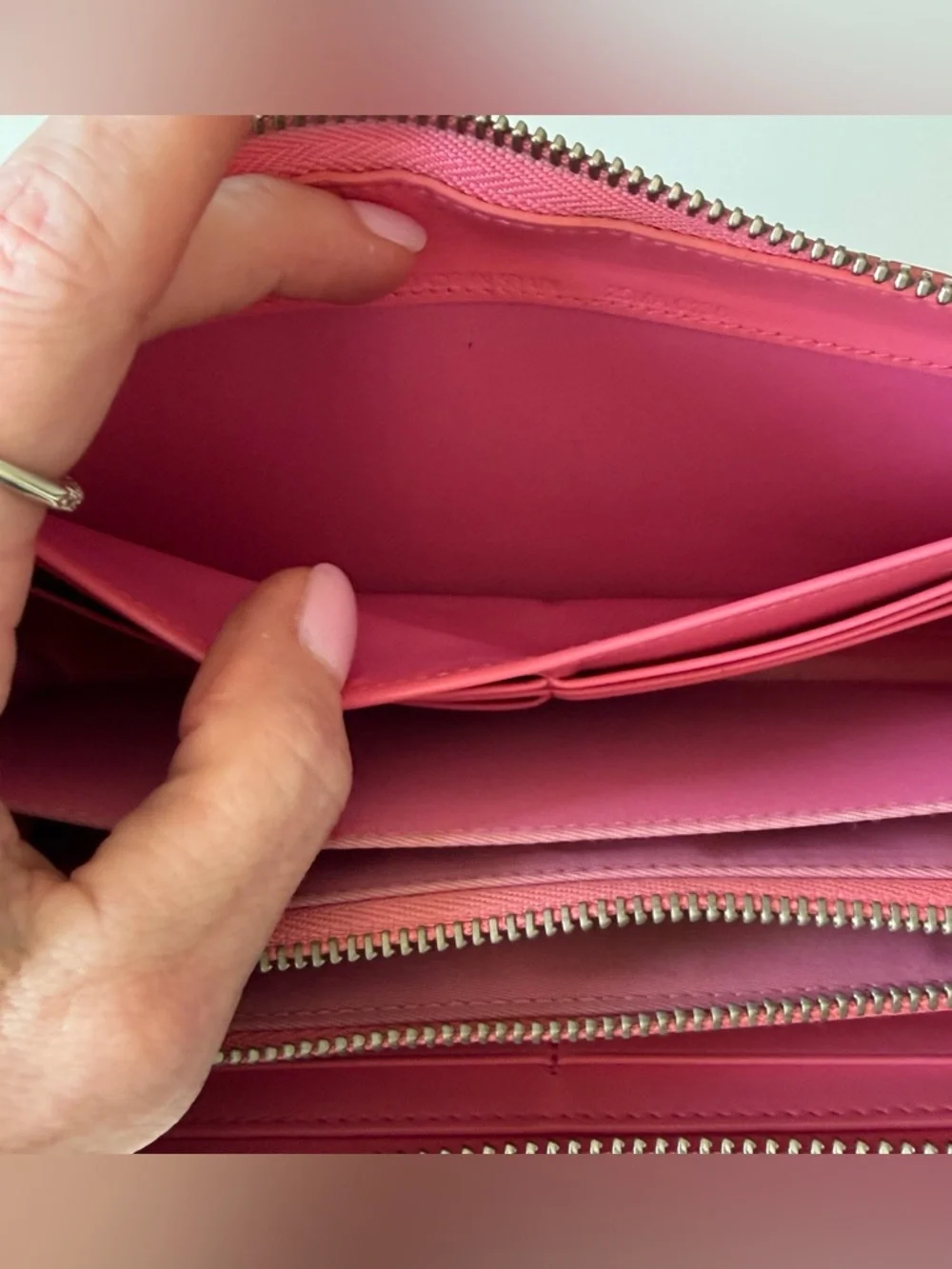 Dior Cannage Patent Leather Zip Around Wallet Coral Pink
